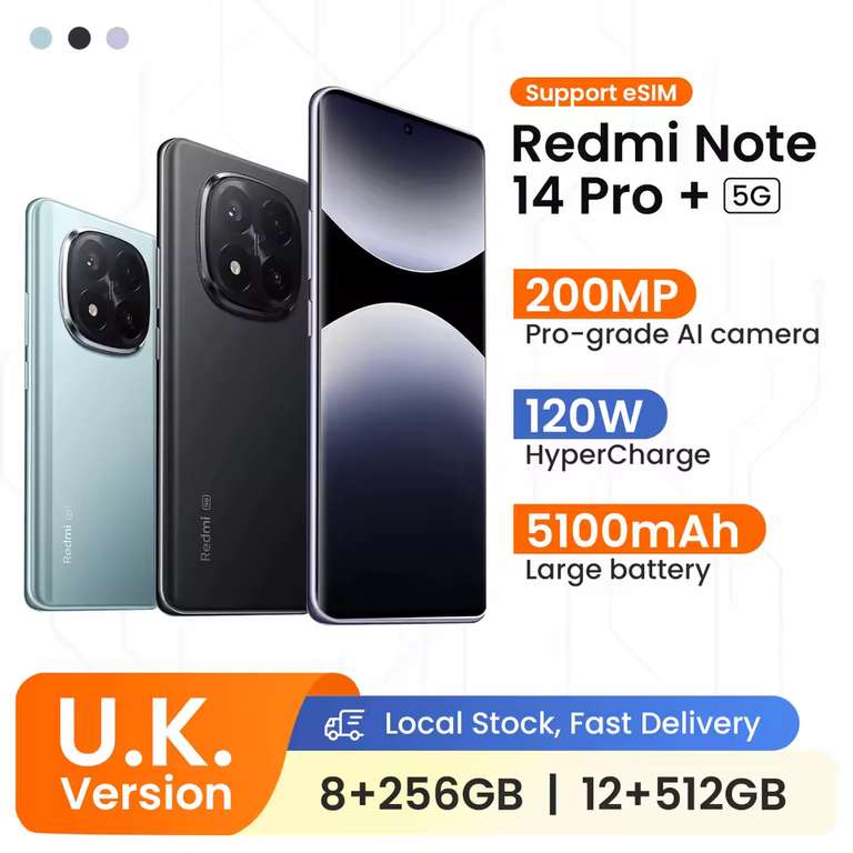 Redmi Note 14 Pro 5G 8gb+256gb NFC Smartphone Size 7300 + 200MP Camera 1.5K 120Hz AMOLED Display Screen, Purple - sold by UK XIAOMI Store