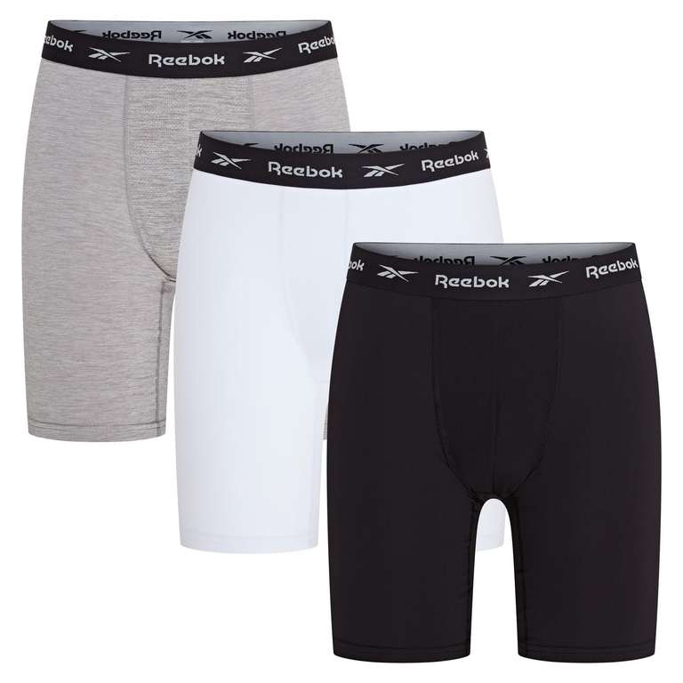 Reebok Men’s Sports Trunks, Breathable Medium Length Pants – Pack of 3 in Black, White, Grey Marl S/M/L/XL
