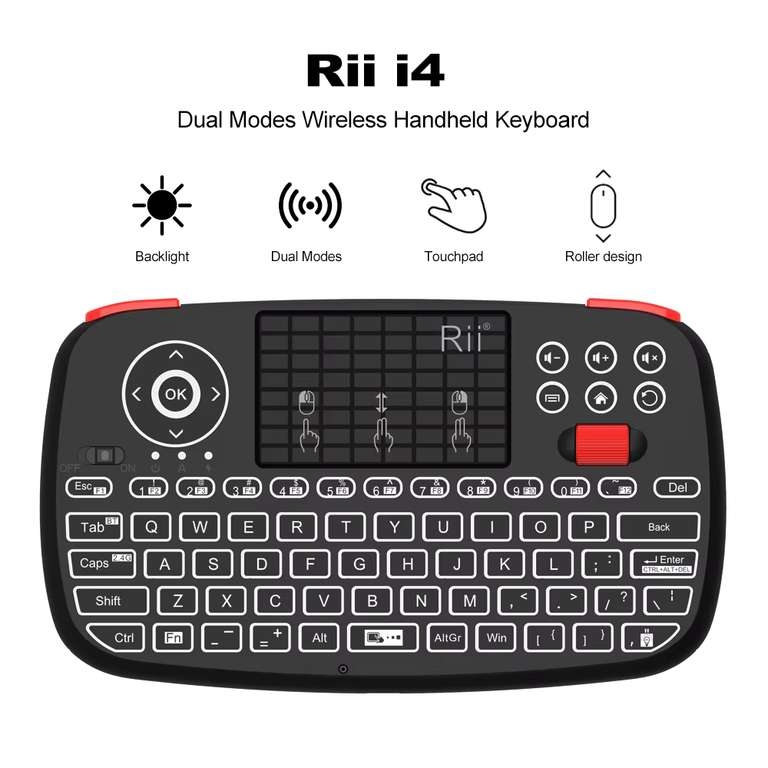 Rii i4 Mini Bluetooth Wireless Keyboard With Touchpad 2.4GHz, Backlit, For Windows & Smart TV Boxes | Sold By Rii Official Store - w/Code