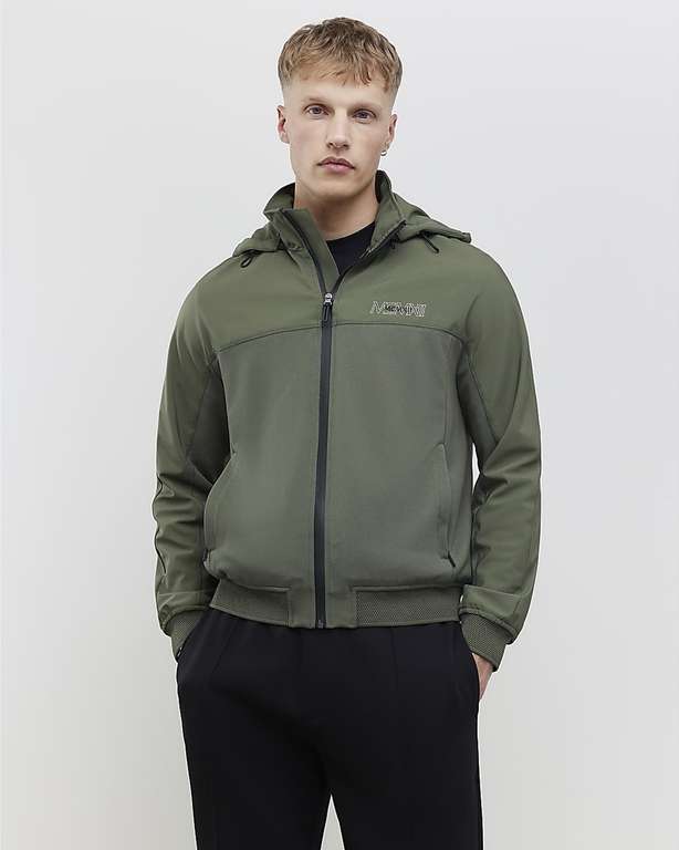 River Island Men's Bomber Jacket Green Hooded Zipped MCMXII Outerwear Top (S, M, L, XL) - Sold by River Island
