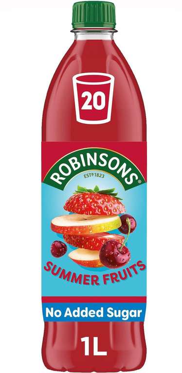 X2 Robinsons Summer Fruits Squash, 1L - At Checkout - £1.87 / £1.62 S&S