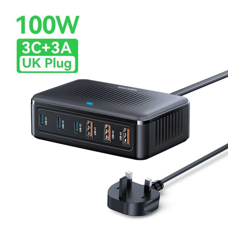 Rocoren USB Charger 100W (25W max single port) GaN Charger 6-ports @ Rocoren Official Store