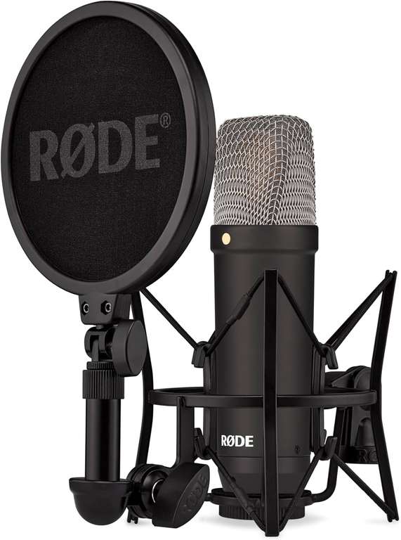 RØDE NT1 Signature Series Large-diaphragm Condenser Microphone with Shock Mount, Pop Filter and XLR Cable, Black