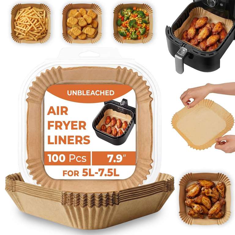 Roe Tenpo Air Fryer Liners, 100Pcs Disposable Baking Parchment Paper, Non-Stick & Greaseproof