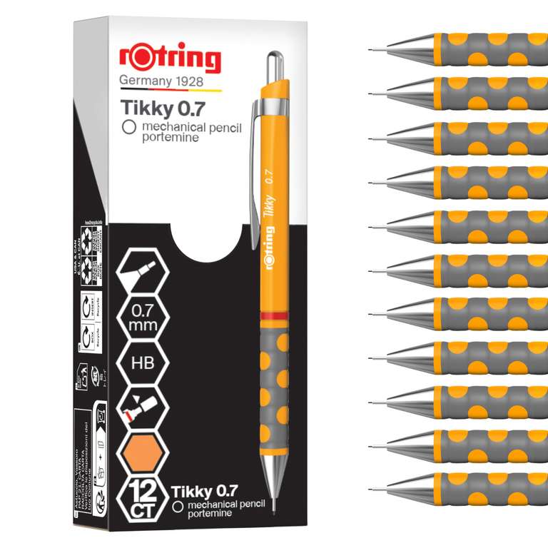 rOtring Tikky Mechanical Pencil | HB 0.7mm | Marigold (Orange) Barrel | 12 Count
