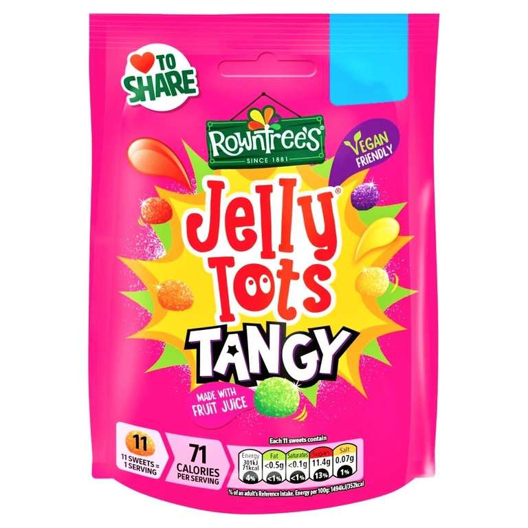 Rowntree's Jelly Tots Sweets Sharing Bag - Soft & Chewy Fruit, 150g or Fruit Pastilles 143g