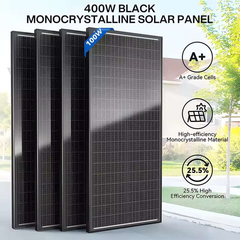 Rvpozwer 400W (4x100W) N-Type 18BB Solar Panel 25% High Efficiency Mono Solar Cells w/code @ Rayscape Store [UK Stock]
