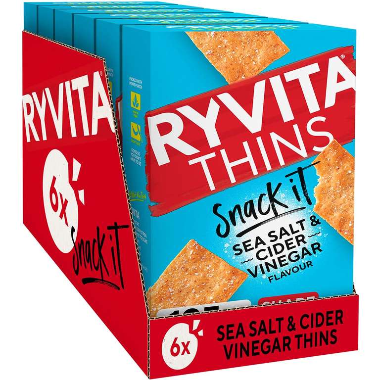 Ryvita Thins Snack It Sea Salt & Cider Vinegar Flavour Pack of 6 x 125g