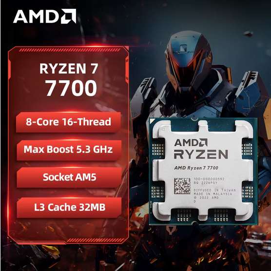 Ryzen 7 7700 Processor, CPU 8-Core 16-Thread, Zen4, DDR5 /PCI-e 5.0 - with code - Sold by Binary Tech Store