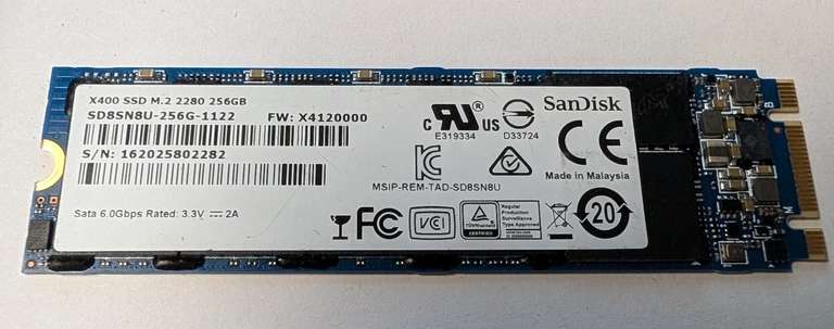 SanDisk X400 2280 SSD Solid State Drive 256GB M.2 Sata 6.0 Gbps 3.3V 2A - Used - sold by Specola