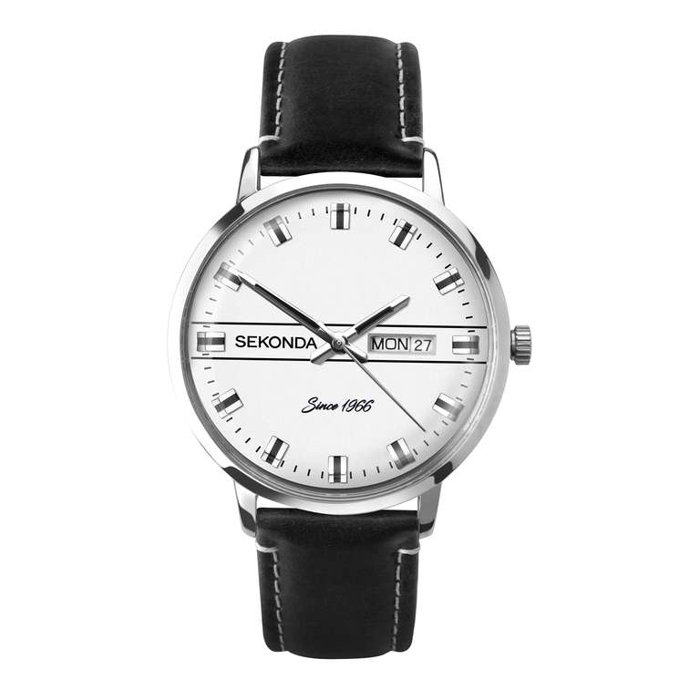 Sekonda 1974 Mens Analogue Watch 38mm Silver Leather Strap