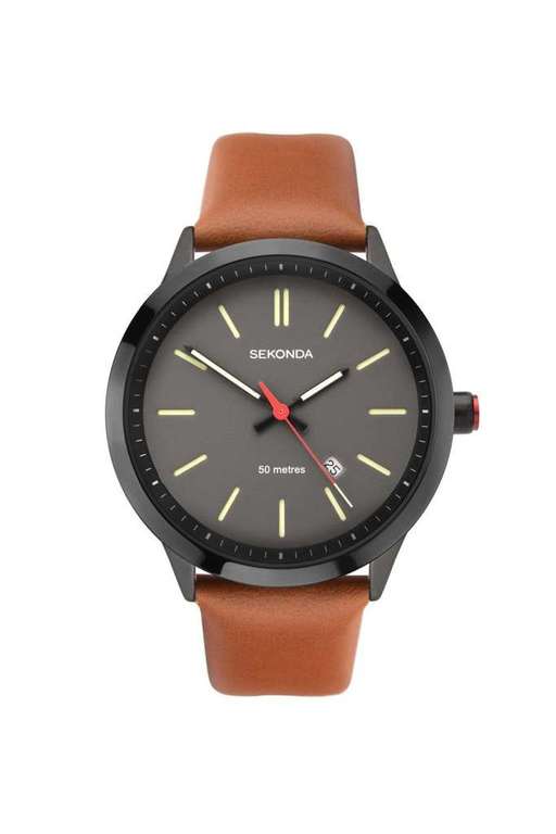 Sekonda Gents Watch, Grey Dial with Brown Leather Strap, Model: 1828 - w/Code, Sold By sekondaaccuristlimit