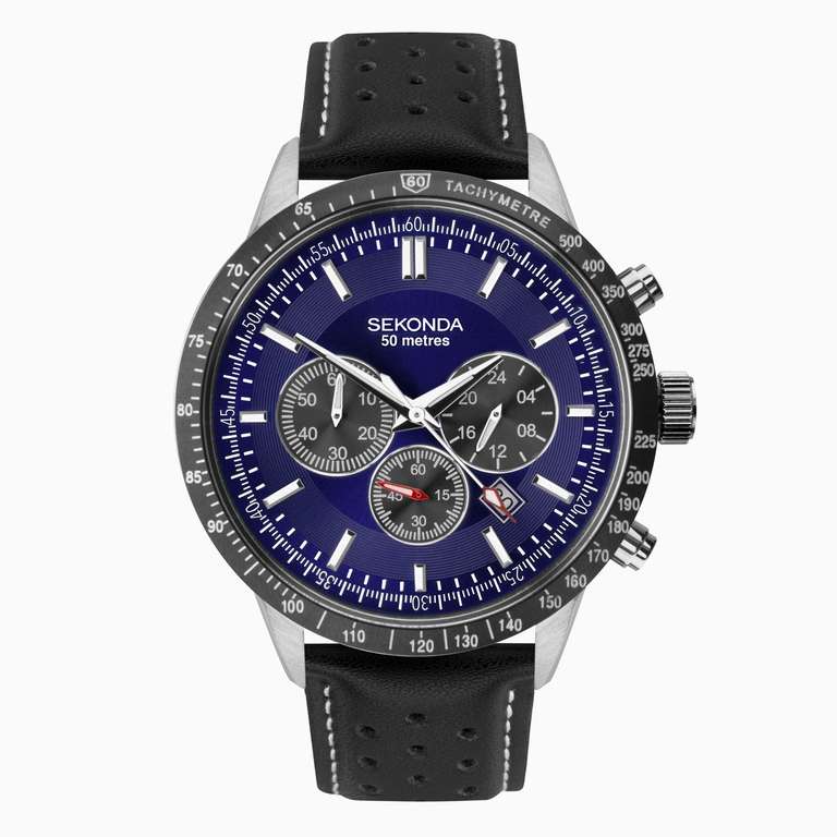 Sekonda Men's Chronograph Watch With Blue Dial And Black Leather Strap, Model: 1971 - With Code @ GB Watch Shop