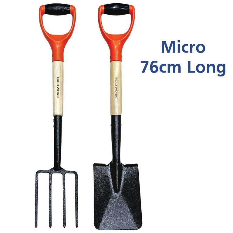 Shovel & Garden Fork Set Micro 76cm Long For Digging Soil Hardened Fork Heads Blades Wooden Shaft - Sold by VORX / FBA