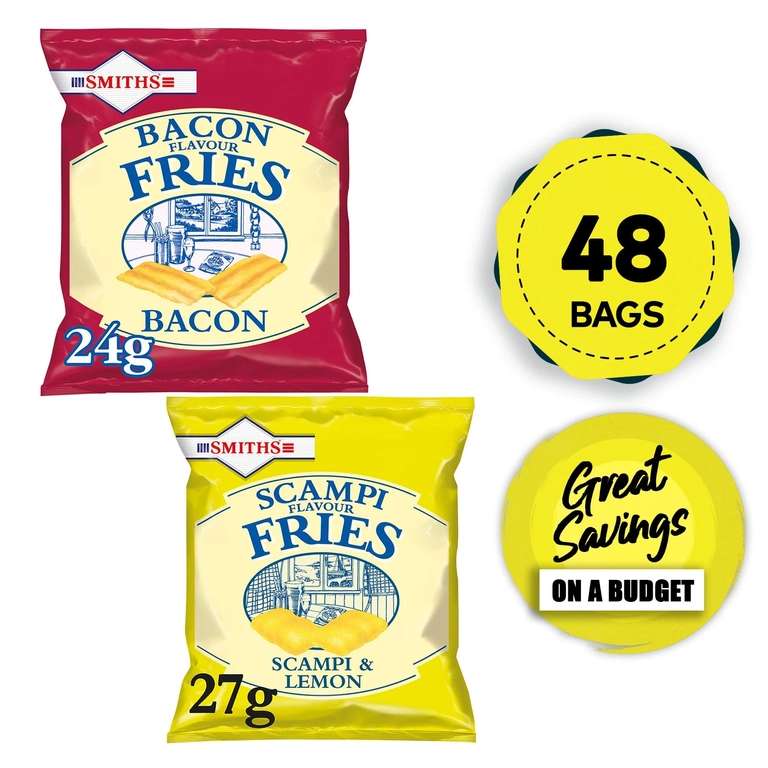 Smiths Bacon Fries & Scampi Fries Bundle Mix 48 Bags (24 of each) BBE 31/10/26 - Sold by Walkers Crisps Official Store (UK Mainland)