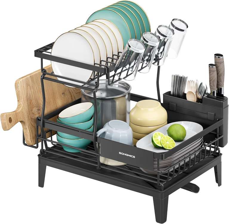 Songmics 2-Tier Dish Drainer Rack with Rotatable & Extendable Spout