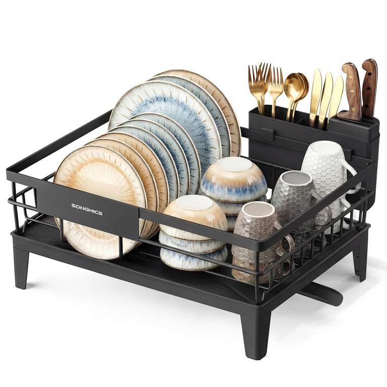 103° - SONGMICS Dish Drying Rack for Kitchen Counter, 360° Rotatable and Extendable Spout, Draining Board
