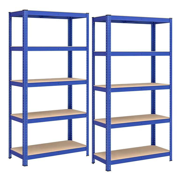 SONGMICS GLR040Q02 Set of 2 Heavy Duty Steel Shelving Units, 5 Shelves, Load Capacity 875 kg, 40 x 90 x 180 cm, Blue