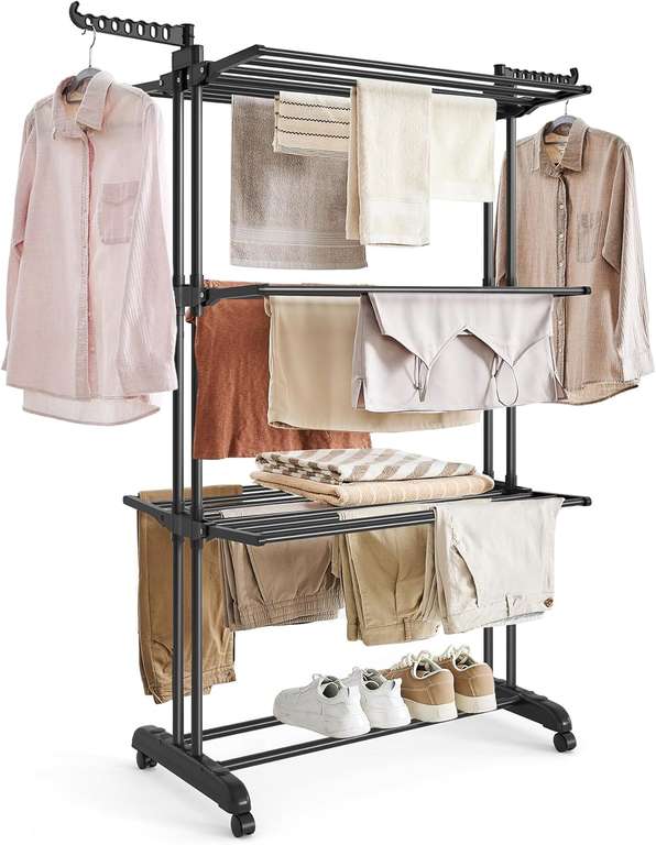 Songmics Stainless Steel Large 4-Tier Foldable Clothes Airer