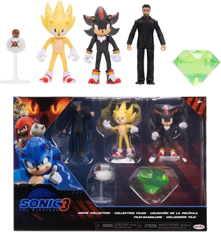 Sonic 3 Movie Multi-Pack 6cm Action Figures by Jakks Pacific, Official SEGA License, Features SuperSonic, Shadow & Agent Stone