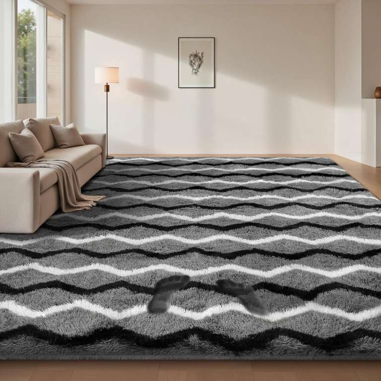 Sour Lemon Rugs Living Room 120x160cm, Dark Grey and Black White Striped - Sold by Denyu Dong / FBA