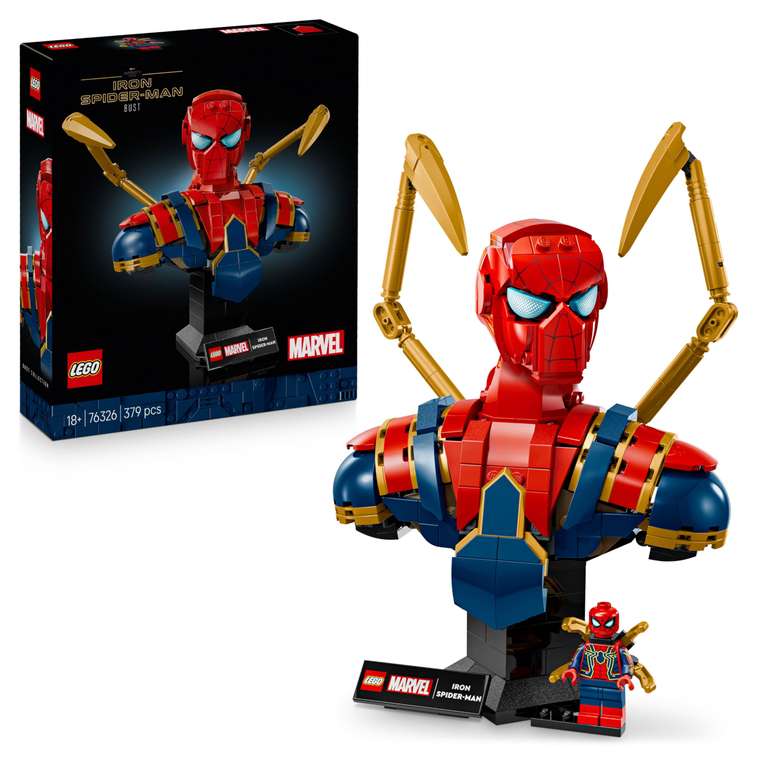 LEGO | Marvel Iron Spider-Man Bust, Movable Arms, Rotating Head & Minifigure 76326