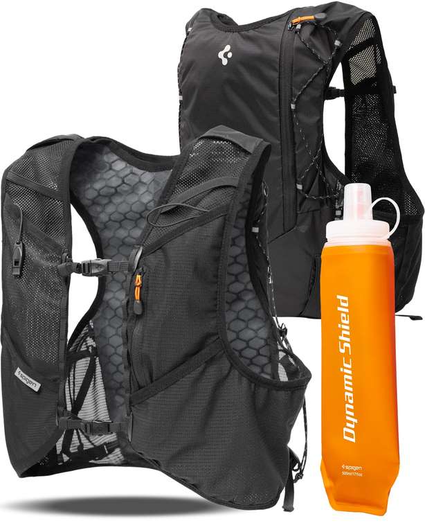 Spigen A721 Hydration Running Vest with Included 500ml Flask - 5L Storage, Secure Phone Holder, Adjustable Fit - Sold by Spigen EU / FBA