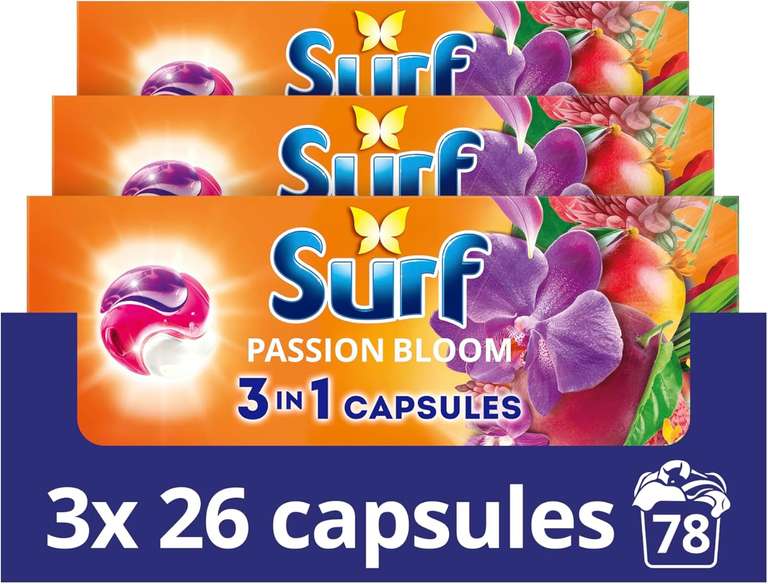 Surf 3 in 1 Laundry Washing Detergent Capsules Passion Bloom 26 Washes (£12.97 with S&S)