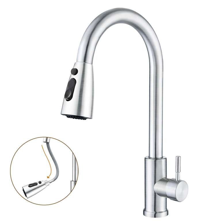 SURFOU Kitchen Tap Mixer with Pull-Out Spray – 3 Water Modes, 360° Swivel Spout