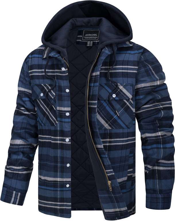 TACVASEN Men's Hooded Lumberjack Jacket Quilted Fleece Hoodie (Various colours and sizes) - Sold by TACVASEN-EU