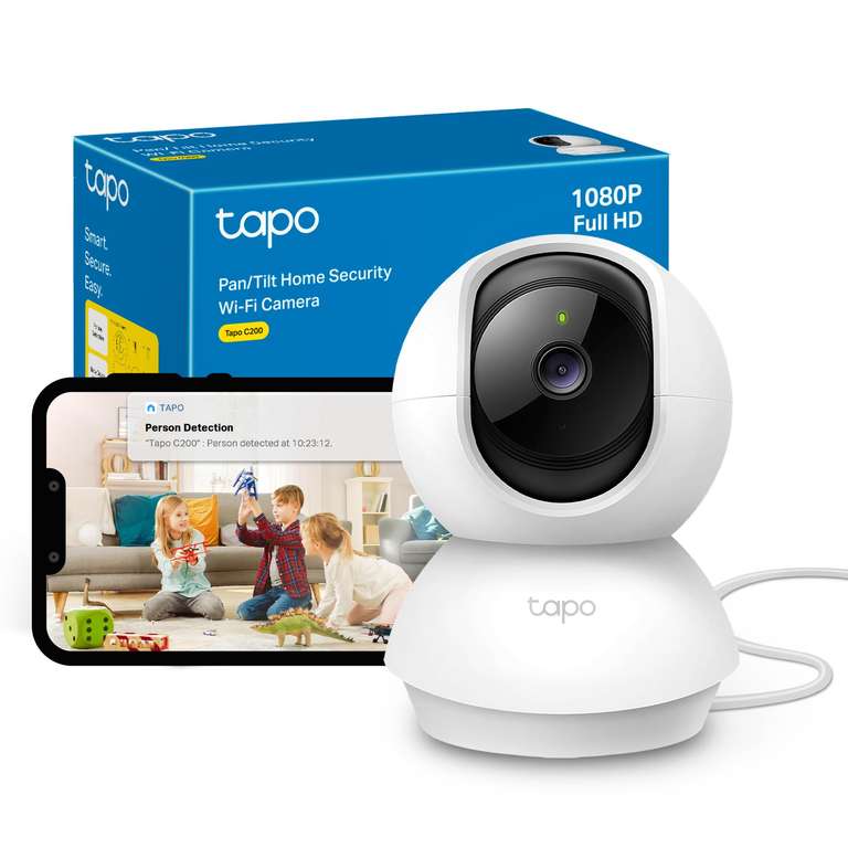 Tapo C200 1080p Pan/Tilt Indoor Camera, Motion Detection, 2-Way Audio, Night Vision, Cloud and Local Storage,