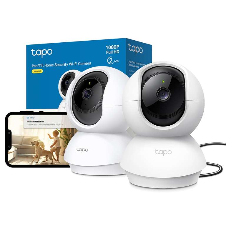Tapo C200 2-Pack 1080p Pan/Tilt Indoor Camera, Baby Monitor, Motion Detection, Customizable Privacy Mode