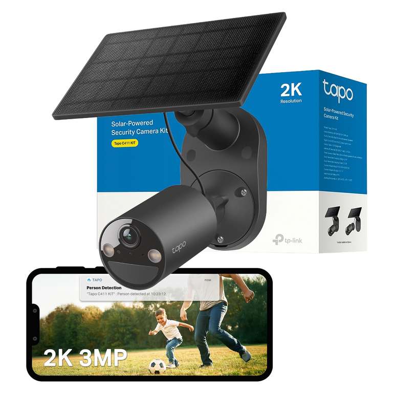 Tapo C411 KIT 2K 3MP Battery Security Camera Outdoor Wireless,Solar Security Camera,Colour Night Outdoor Camera,AI Detection,IP65