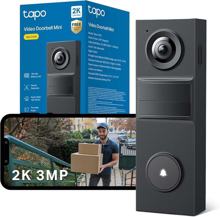 Tapo D205 2K 3MP Doorbell Camera Wireless