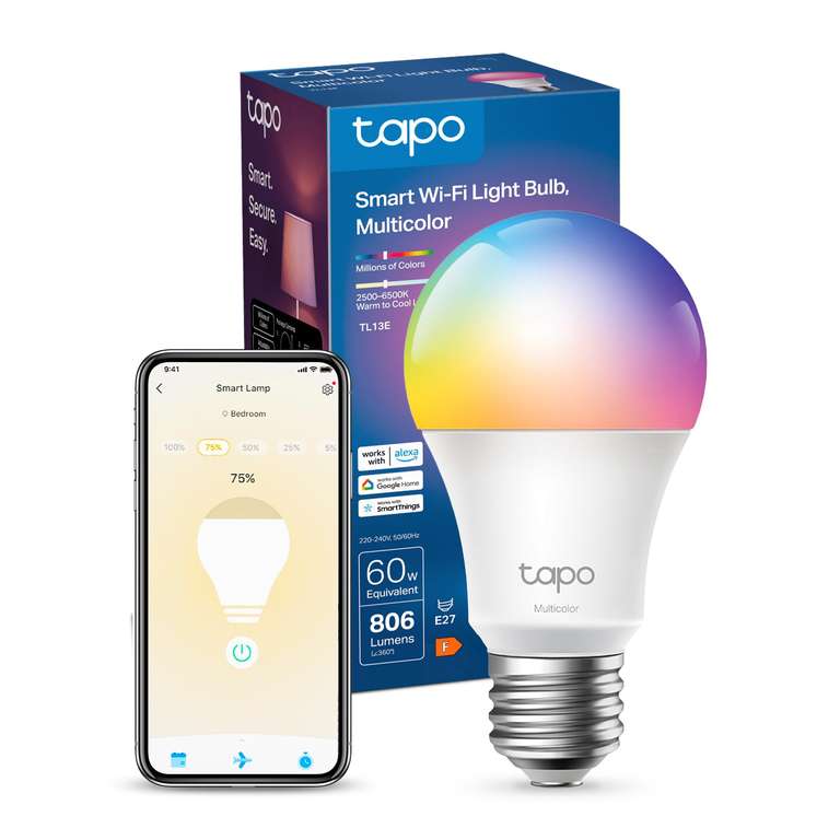 Tapo New TL13E Smart E27 Multicolour Alexa Light Bulb, 8.3W (60W)