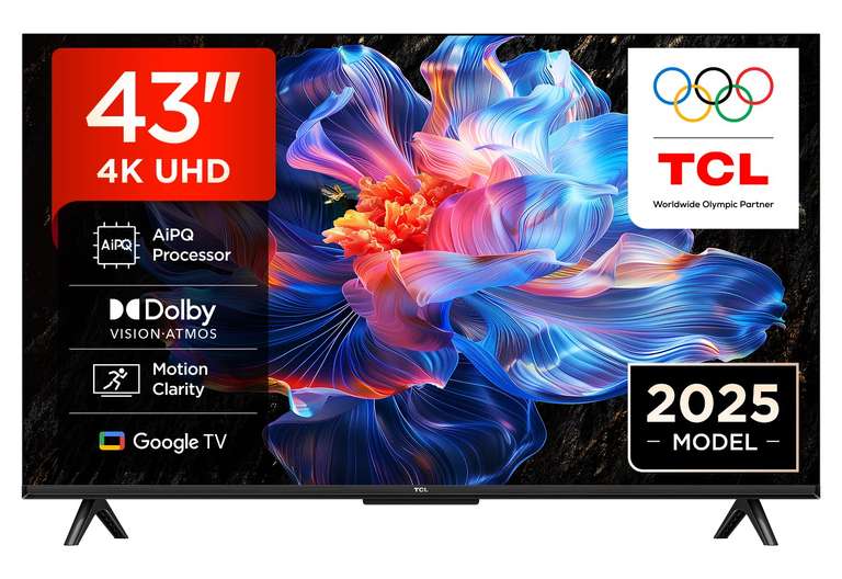 TCL 43V6C-UK 43" 4K Ultra HD, HDR TV, Smart TV Powered by Google TV (Prime Exclusive)