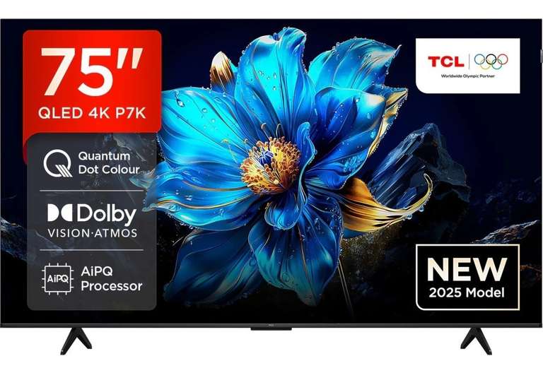 TCL 75P7K-UK 75 Inch QLED 4K Ultra HD Smart TV Bluetooth WiFi With Code Sold By AO (UK Mainland)