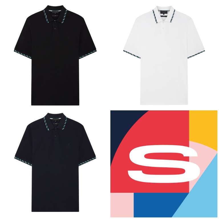 Ted Baker House Check Jacquard Polo Shirt in black, navy & white With Code