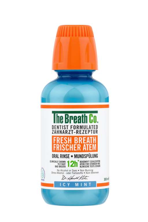 The Breath Co. Dentist Formulated Mouthwash for 12 Hours of Fresh Breath, ICY Mint Flavour, 300ml