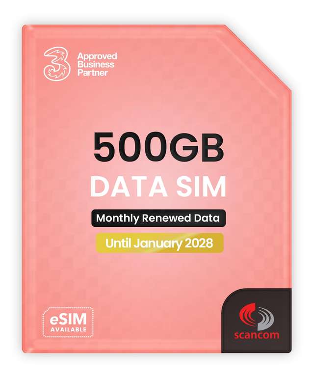 Three 500GB Data SIM Card – for Portable WiFi, Routers & Phones – Preloaded Monthly Until January 2028 - Sold by Scancom_Distribution FBA