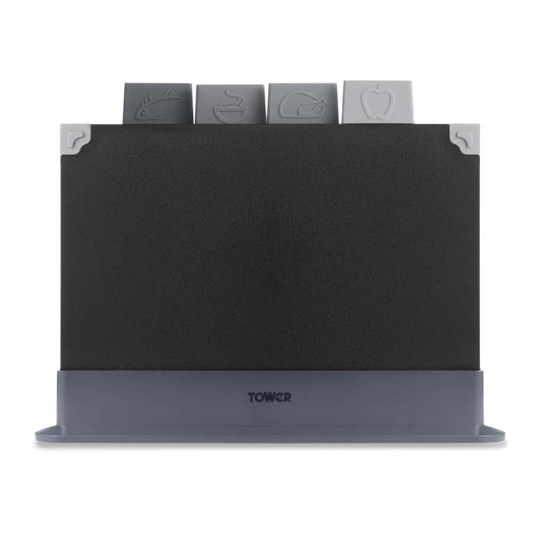 Tower 4 Piece Chopping Board Set with Stand, Black, T847041