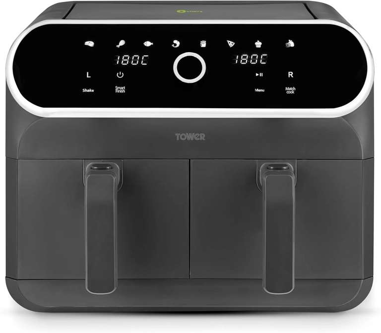 Tower T17194 Elite Dual Basket Digital Air Fryer, 8L, 1700W, Graphite - Excellent refurbished - Sold by Essential Appliances (UK Mainland)