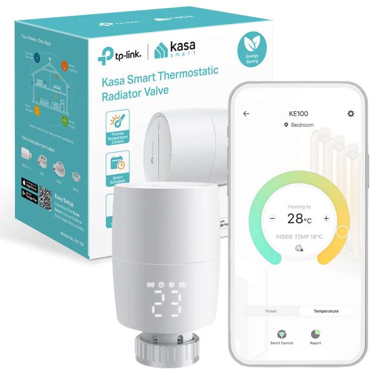 TP-Link KE100 Kasa Smart Thermostat Radiator Valve, Energy Saving, LED Display, TRV Schedule, Works with Alexa and Google Home