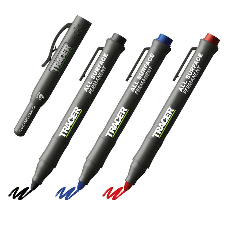 Tracer Clog-Free Construction Marker Kit Site Holster Black, Blue, and Red
