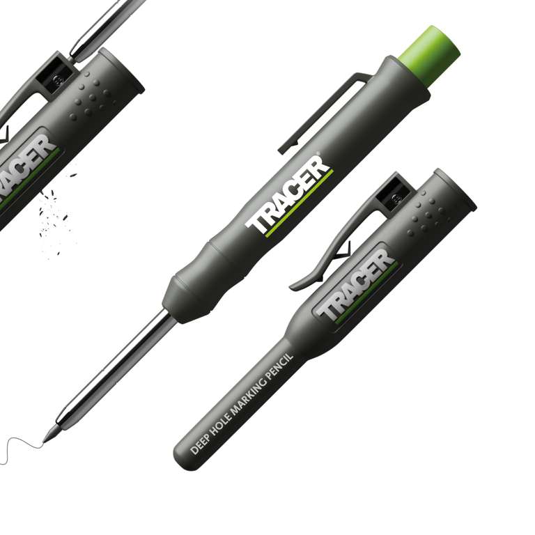 Tracer Deep Hole Construction Pencil with Site Holster (120mm, Extendable 2B Carpenter Pencil with Inbuilt Sharpener)