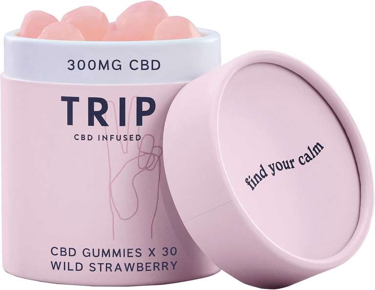 TRIP CBD Infused Gummies (30 Gummies) - Delicious Natural Wild Strawberry Flavour, 300MG CBD – Vegan