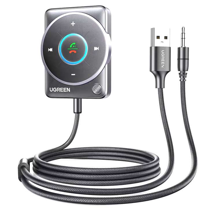 UGREEN Aux Bluetooth 5.4 Adapter for Car, Bluetooth Receiver with Dual Connection, Noise Cancellation, Build-in Mic at Ugreen Official Store
