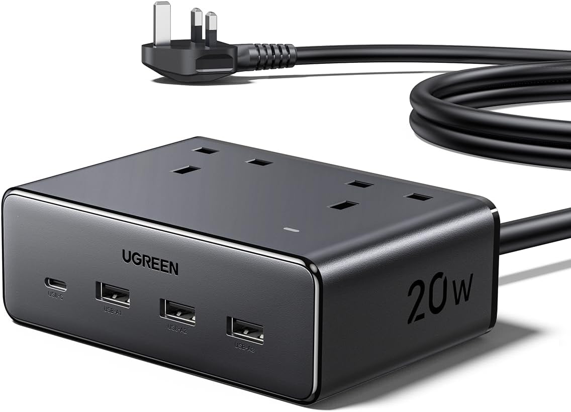 UGREEN Extension Lead with 4 USB Slots, 2 Way 2990W, Black / White £13.99 - Sold By UGREEN GROUP LIMITED UK/ FBA