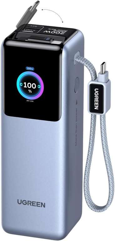 UGREEN Nexode 200W 25000mAh Power Bank Smart Display and Retractable Cable - Sold by UGREEN GROUP LIMITED UK / FBA