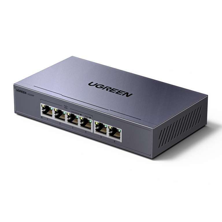 UGREEN POE 6 Port Gigabit Network Switch, 4 PoE+ Ports & 2 Gigabit Ports Ethernet Splitter, 802.3af/at 30W, 60W Total - UGREEN UK /FBA